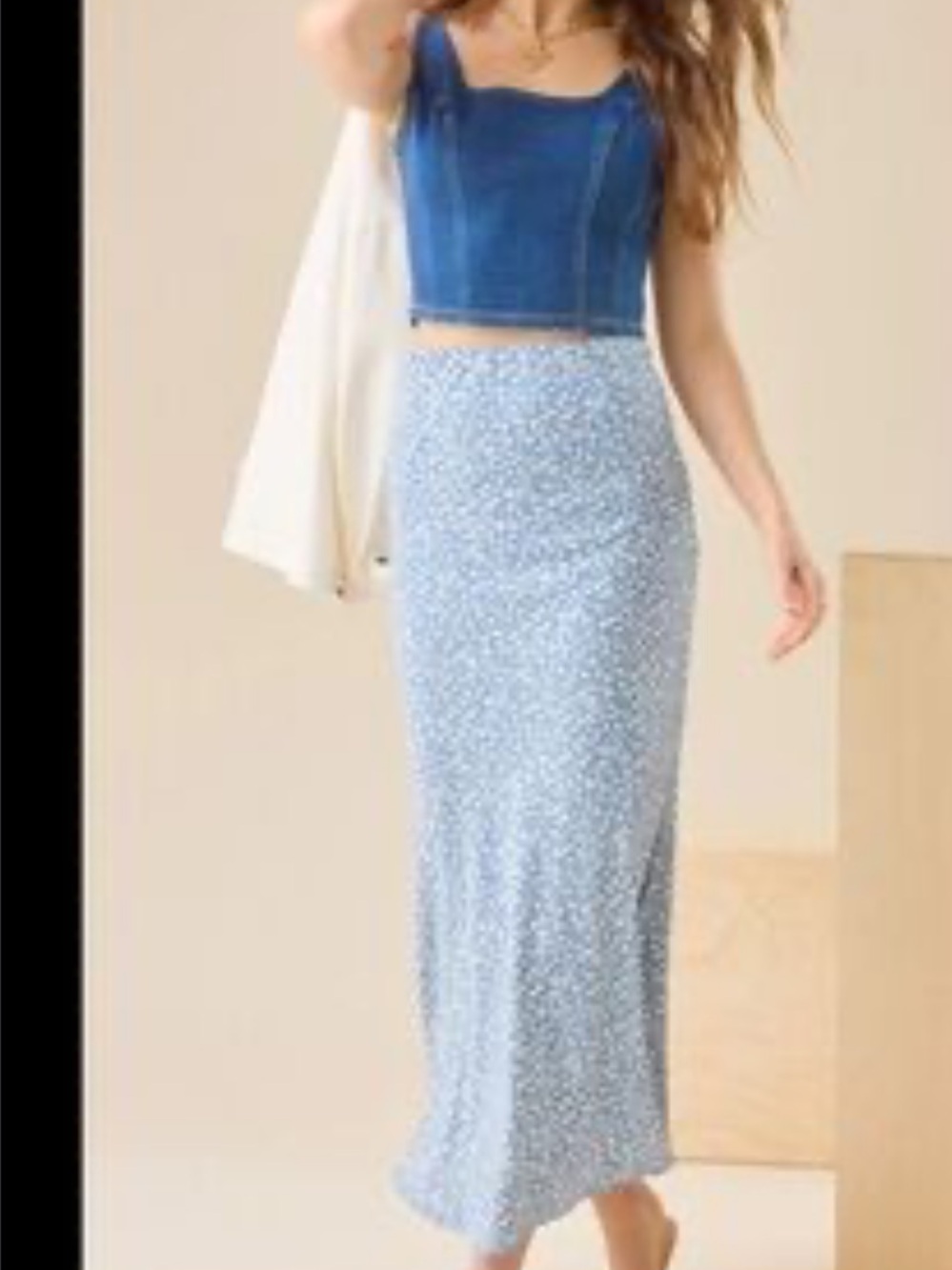 Altar'd State Sky Blue Ditsy Floral Midi Skirt